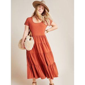 Maeve Anthropologie Gillian Tiered Maxi Dress Rust Orange LP